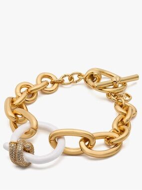 kate spade Gold-Tone Link Bracelet with White Ceramic Loop and Crystal Knot